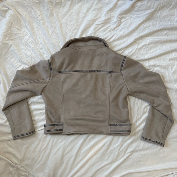 Zara Faux Suede Moto Jacket with Rhinestone Trim & Belt - Picture 6 of 11
